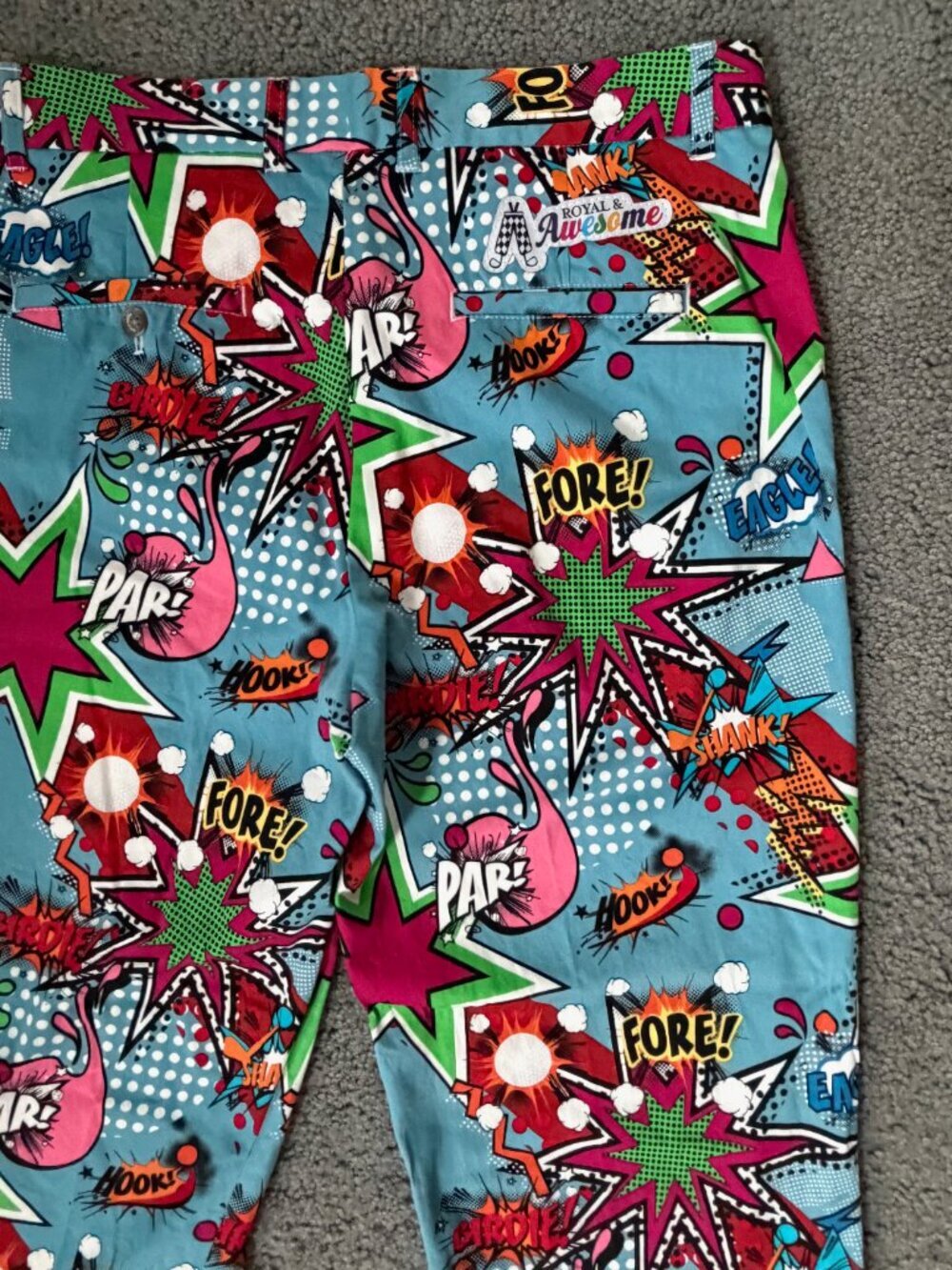 Royal and Awesome Men`s Golf Pants Partoon Comic Book Design - Size W32 L32 EUC - Picture 7 of 11